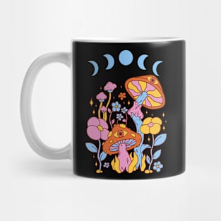 Cottagecore Mushroom Blue Retro Moon Phases Mug